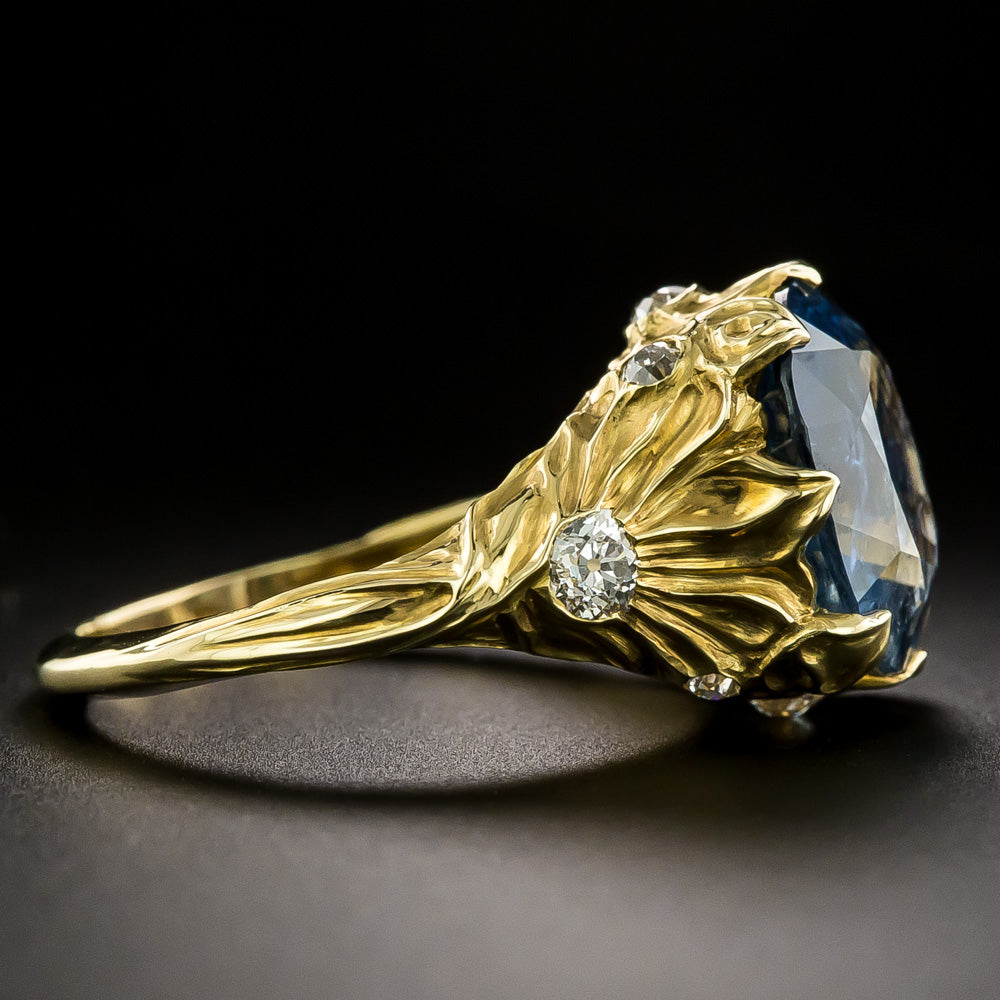 Lang Collection 18K Art Nouveau-Style 6.56 Carat No-Heat Burmese Sapphire Ring - GIA - 5