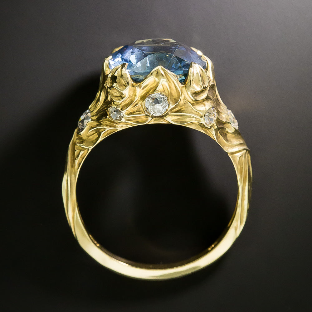 Lang Collection 18K Art Nouveau-Style 6.56 Carat No-Heat Burmese Sapphire Ring - GIA - 6