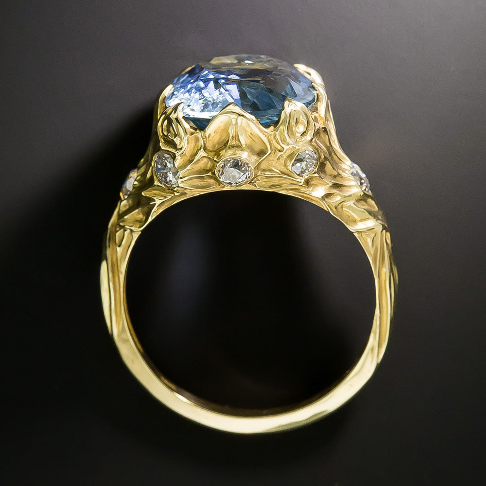 Lang Collection 18K Art Nouveau-Style 6.56 Carat No-Heat Burmese Sapphire Ring - GIA - 7