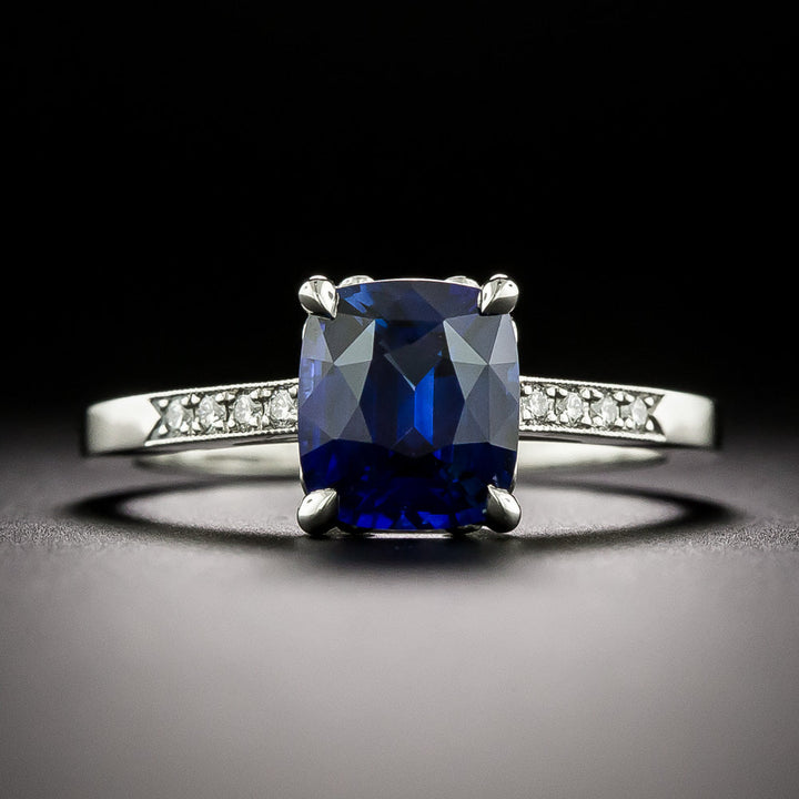 Lang Collection 2.12 Carat Cushion-Cut Sapphire and Diamond Ring - GIA