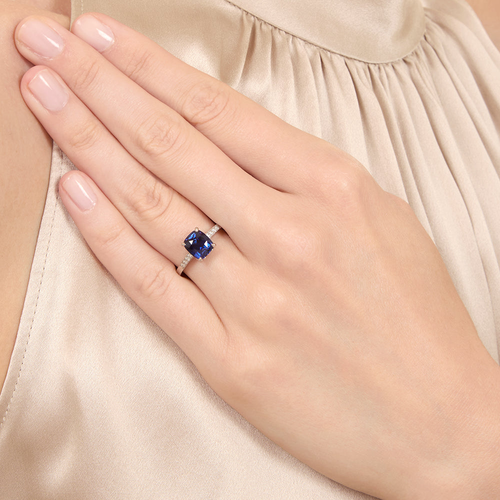 Lang Collection 2.12 Carat Cushion-Cut Sapphire and Diamond Ring - GIA - 6