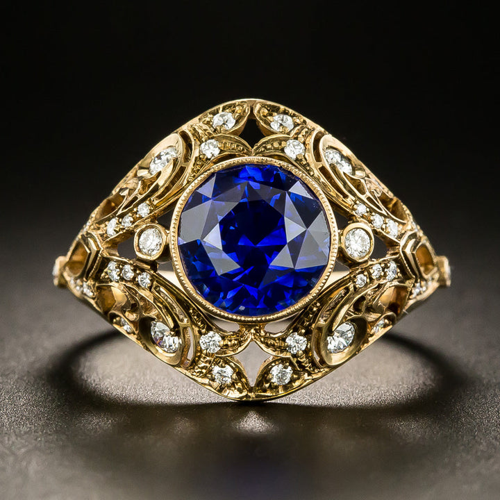 Lang Collection 3.68 Carat Round Sapphire and Diamond 18K Ring