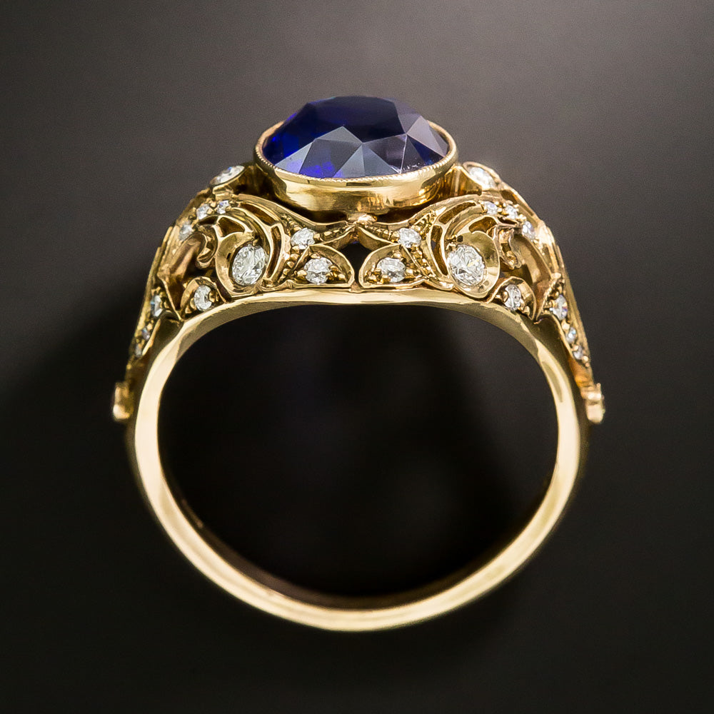 Lang Collection 3.68 Carat Round Sapphire and Diamond 18K Ring  - 4