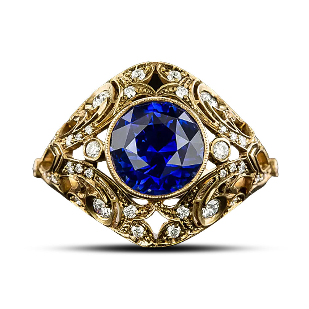 Lang Collection 3.68 Carat Round Sapphire and Diamond 18K Ring  - 5