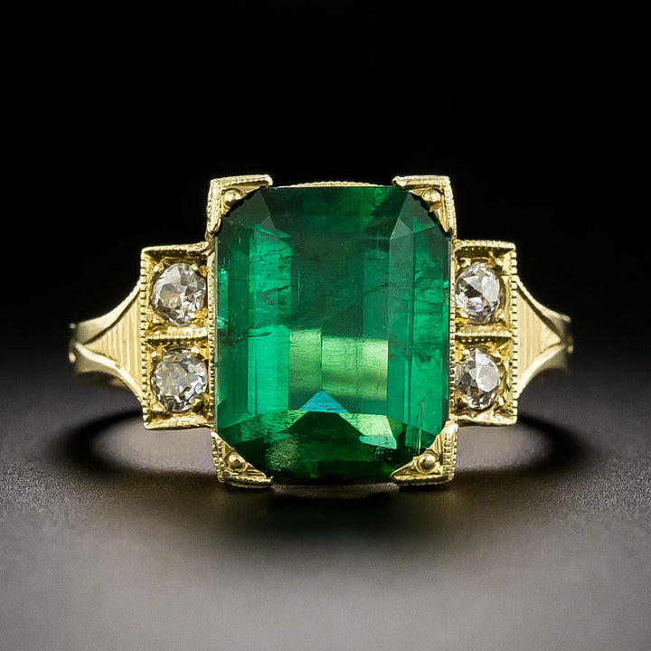 Lang Collection 3.96 Carat Emerald and Diamond 18K Ring - GIA F1
