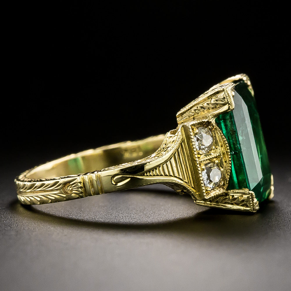 Lang Collection 3.96 Carat Emerald and Diamond 18K Ring - GIA F1 - 4