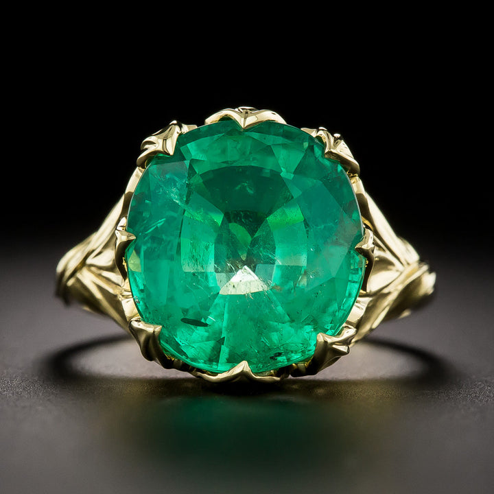 Lang Collection 6.57 Carat Art Nouveau-Style Emerald Ring - GIA