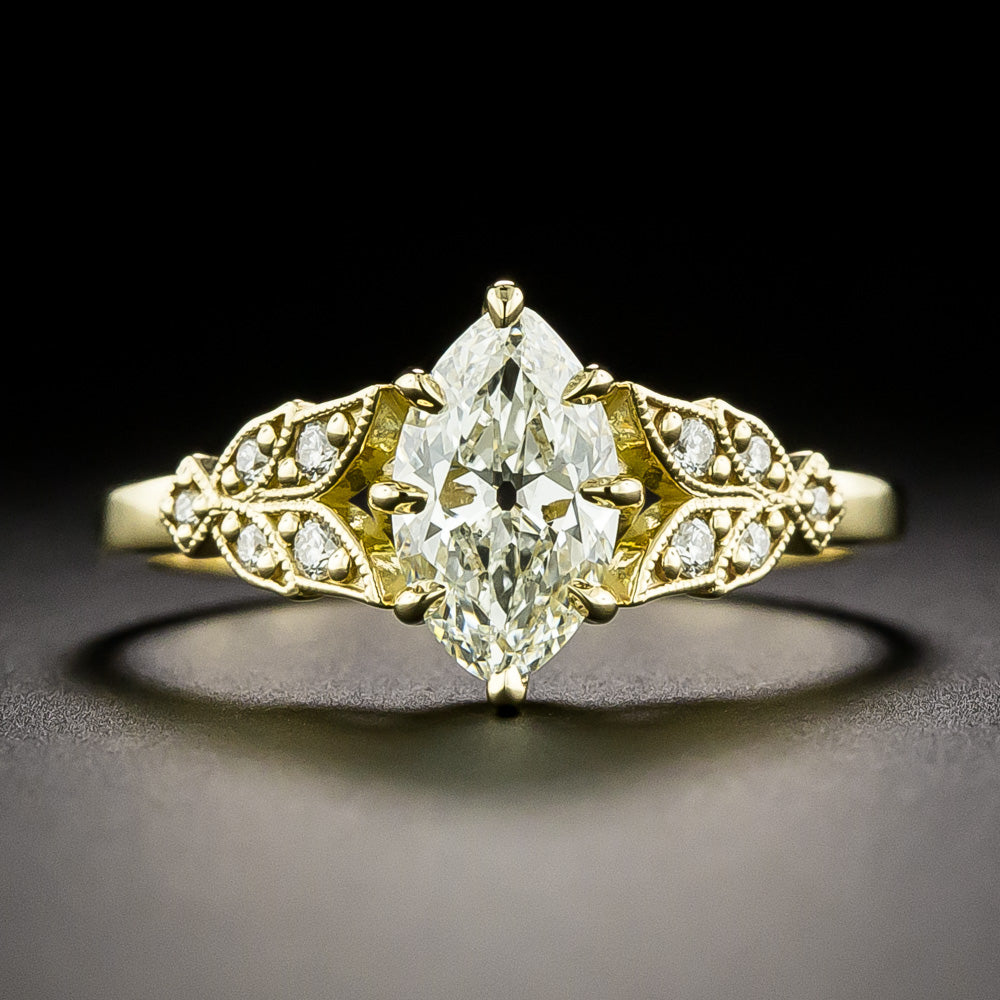 Lang Collection .96 Carat 'Moval' Diamond 18K Ring - GIA J SI1 - 6