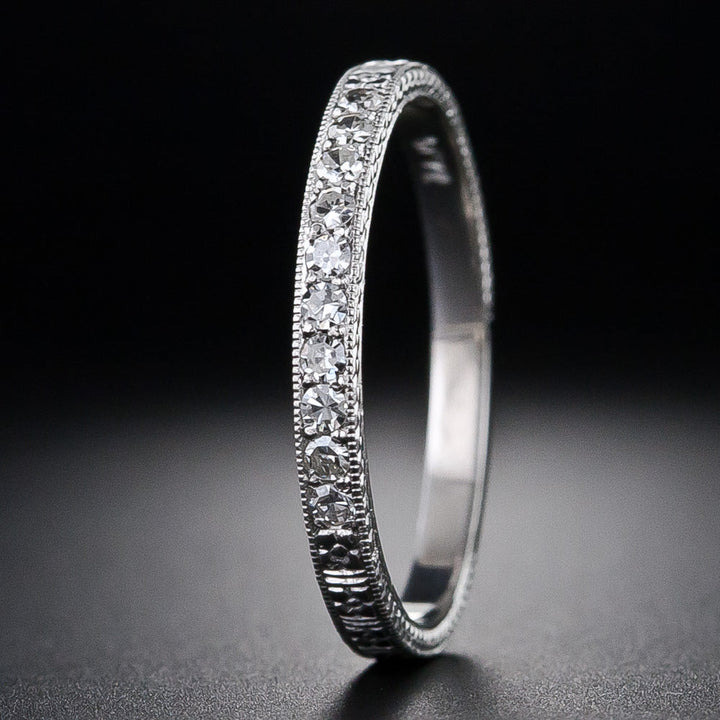 Lang Collection Diamond Wedding Band with Orange Blossom Motif