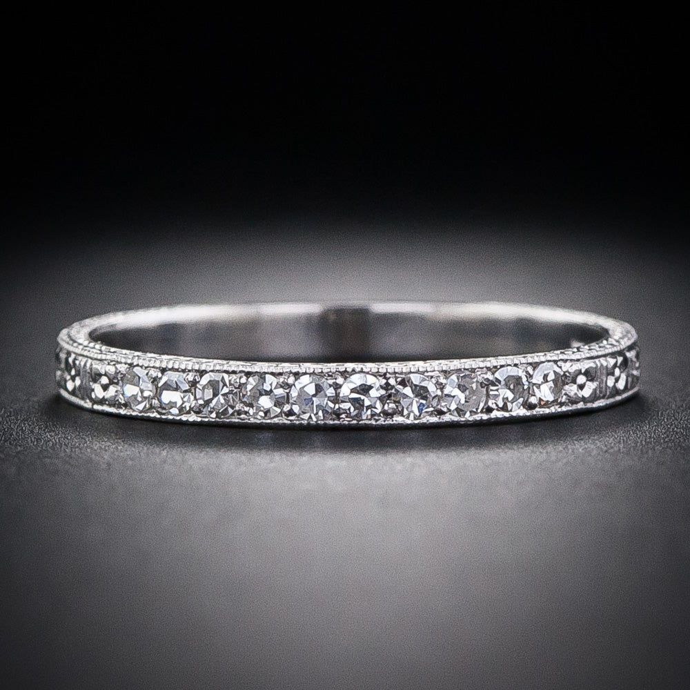 Lang Collection Diamond Wedding Band with Orange Blossom Motif - 2