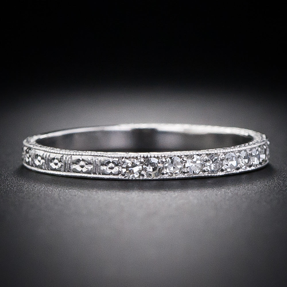 Lang Collection Diamond Wedding Band with Orange Blossom Motif - 3