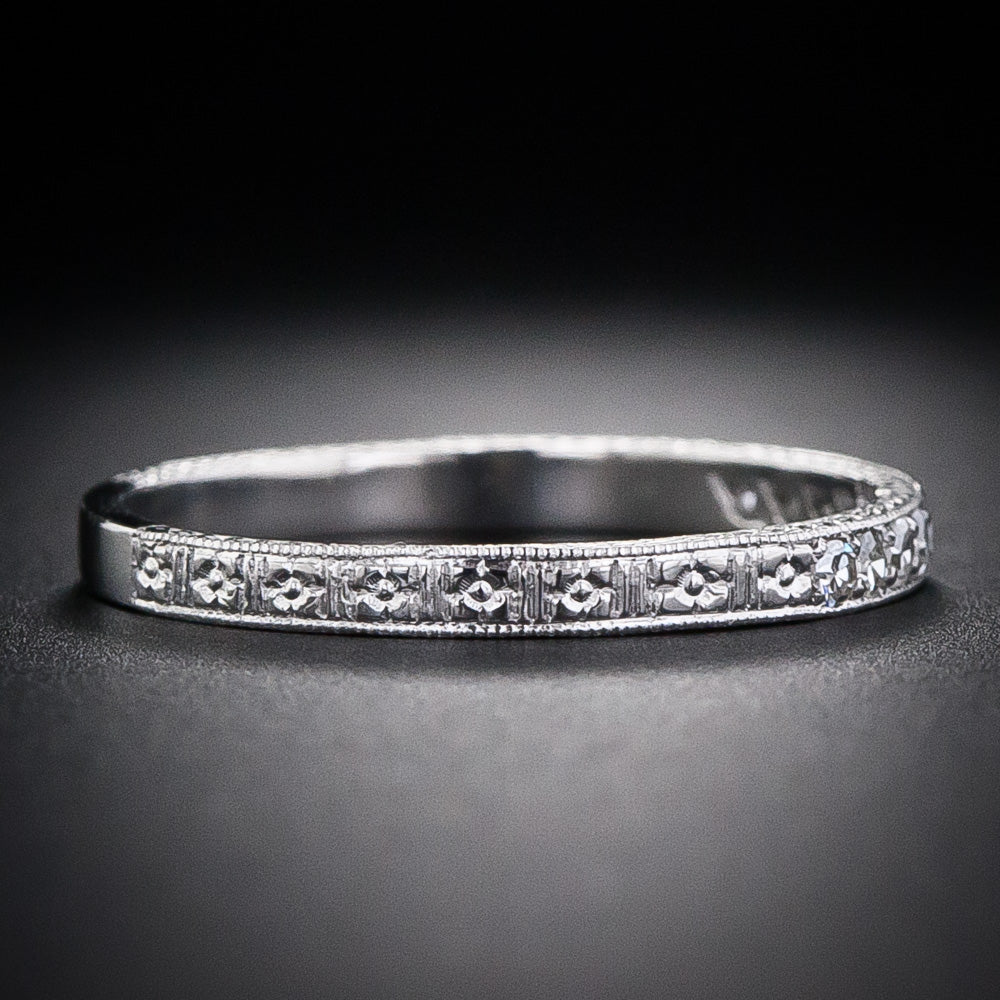 Lang Collection Diamond Wedding Band with Orange Blossom Motif - 4