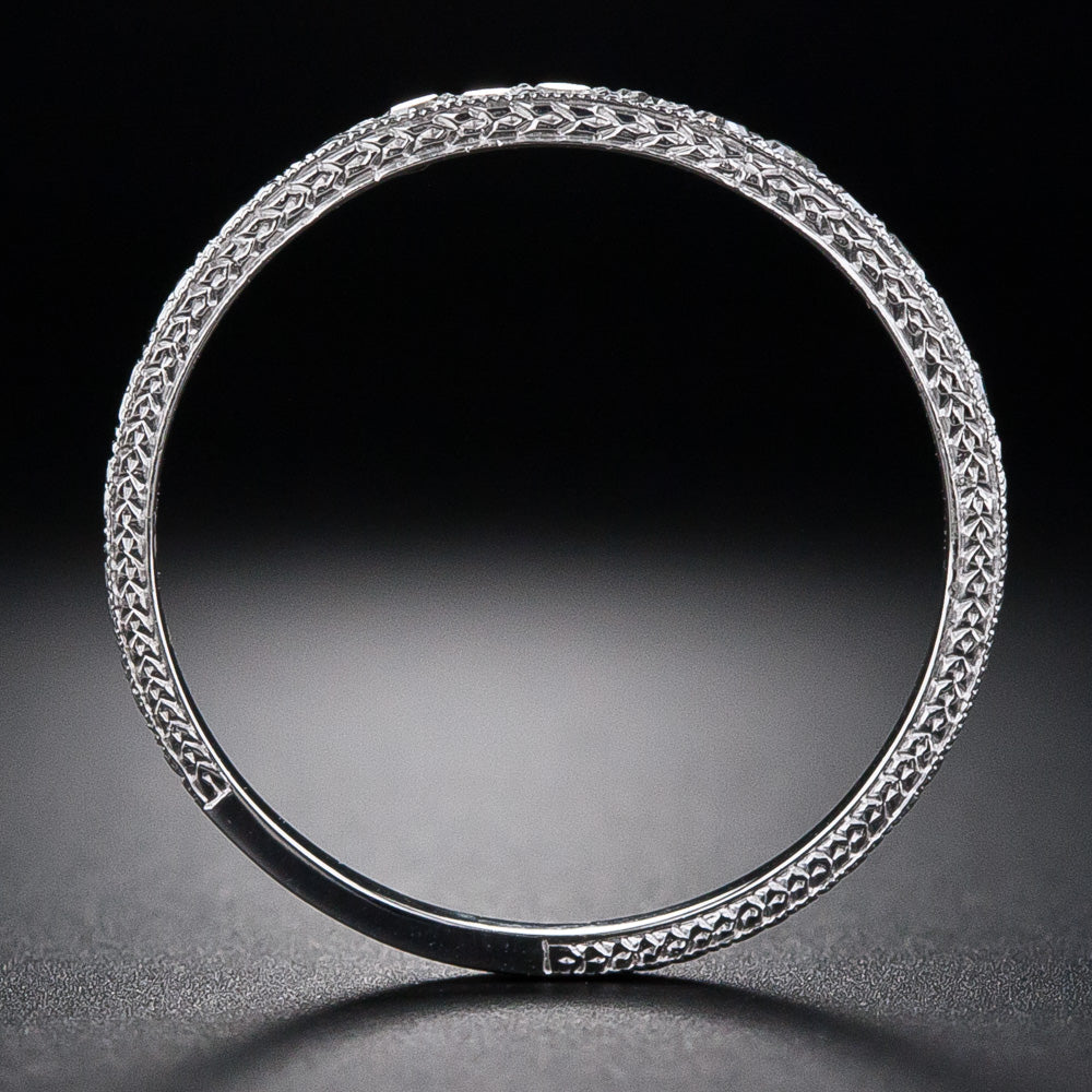 Lang Collection Diamond Wedding Band with Orange Blossom Motif - 5