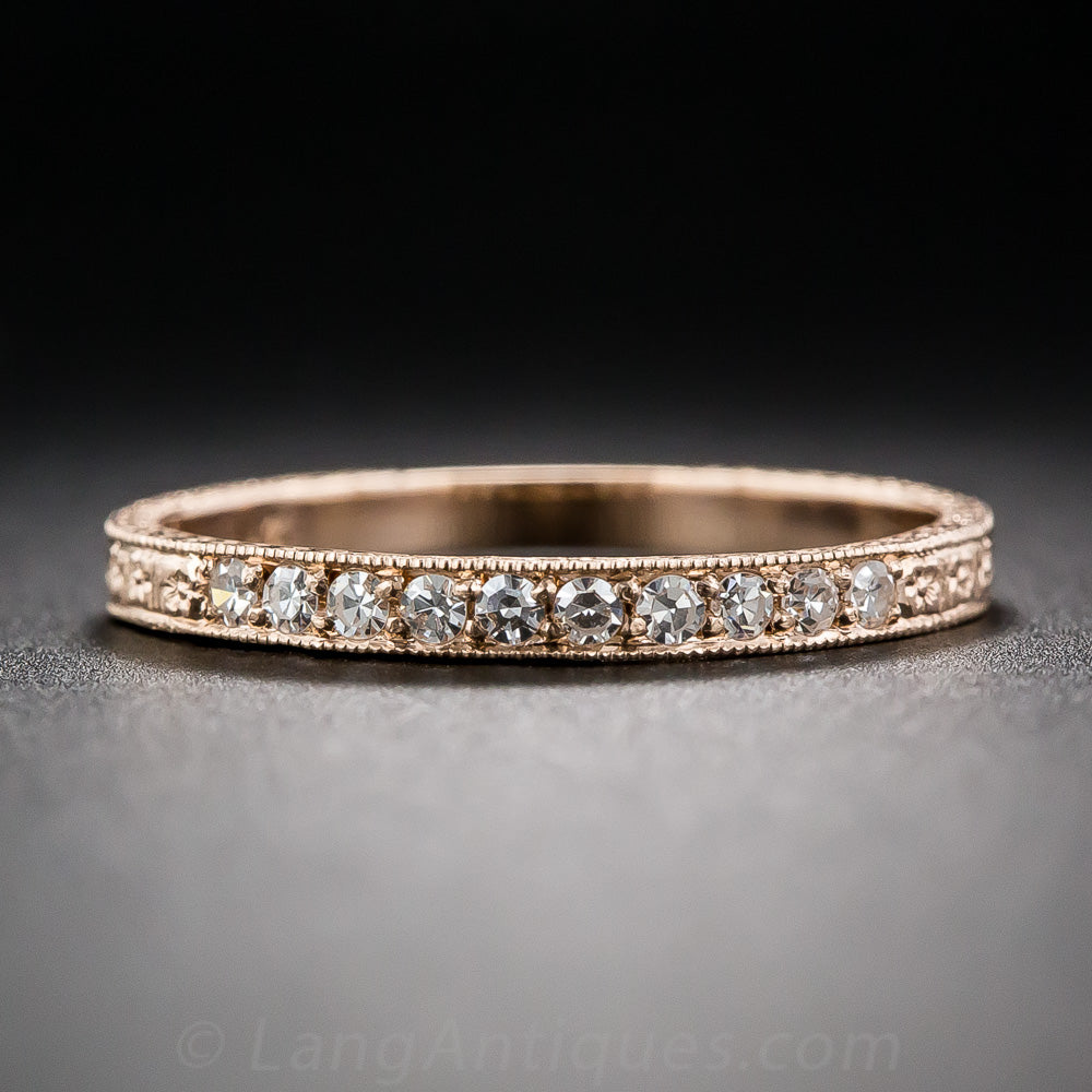 Lang Collection Diamond Wedding Band with Orange Blossom Motif - 7