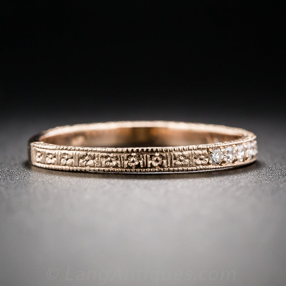 Lang Collection Diamond Wedding Band with Orange Blossom Motif - 8