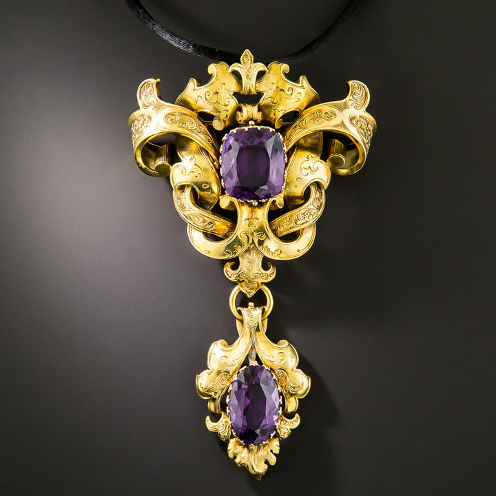 Large 18K Victorian Amethyst Brooch/Pendant