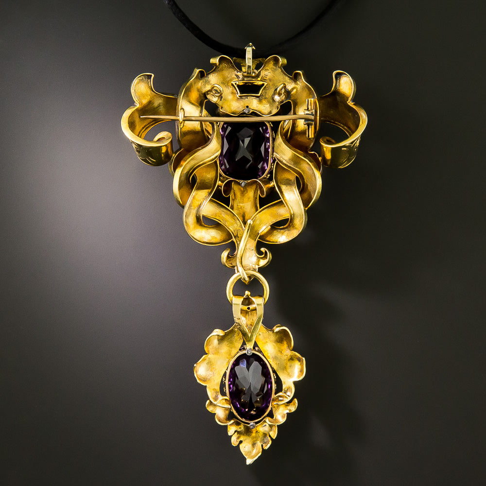 Large 18K Victorian Amethyst Brooch/Pendant - 3