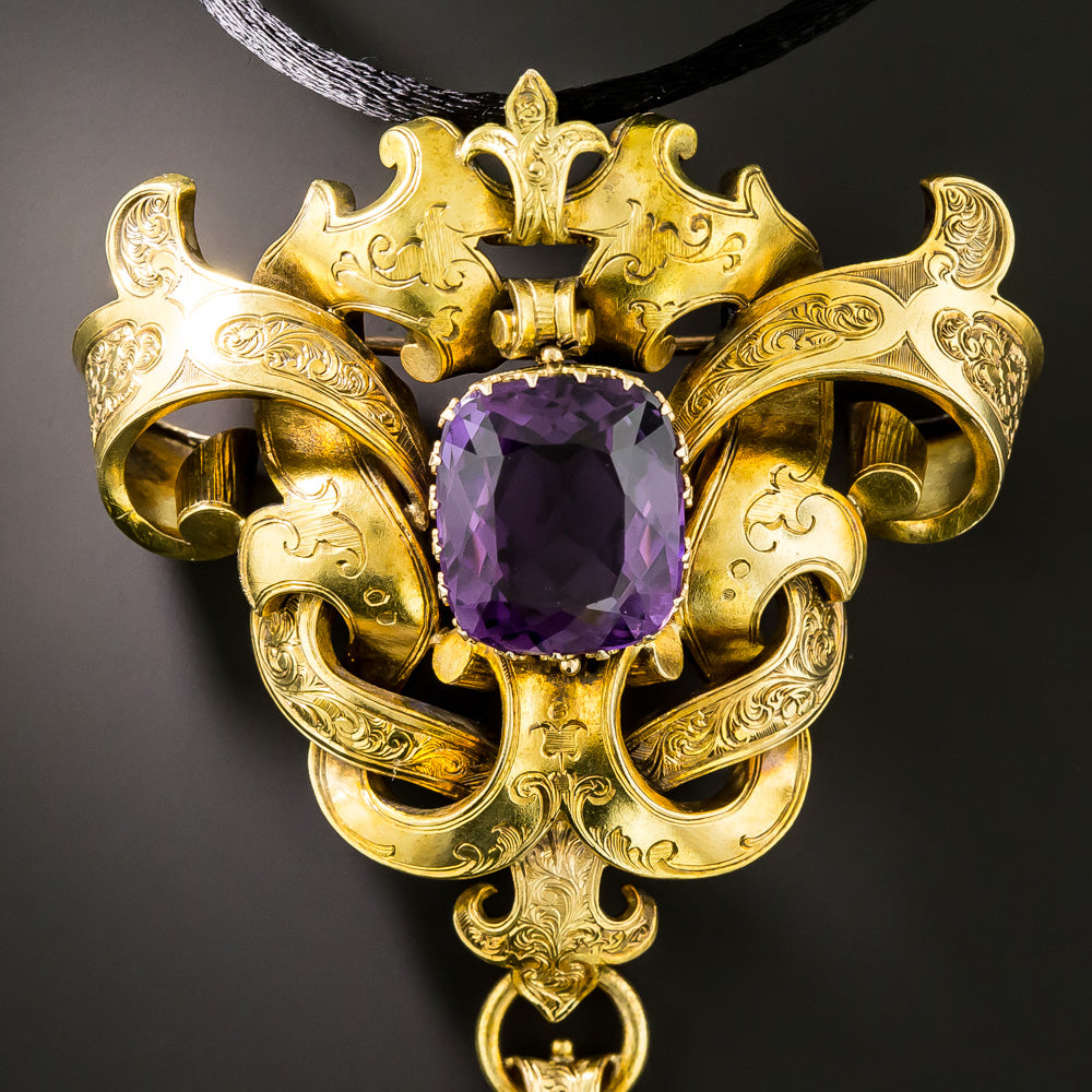 Large 18K Victorian Amethyst Brooch/Pendant - 4