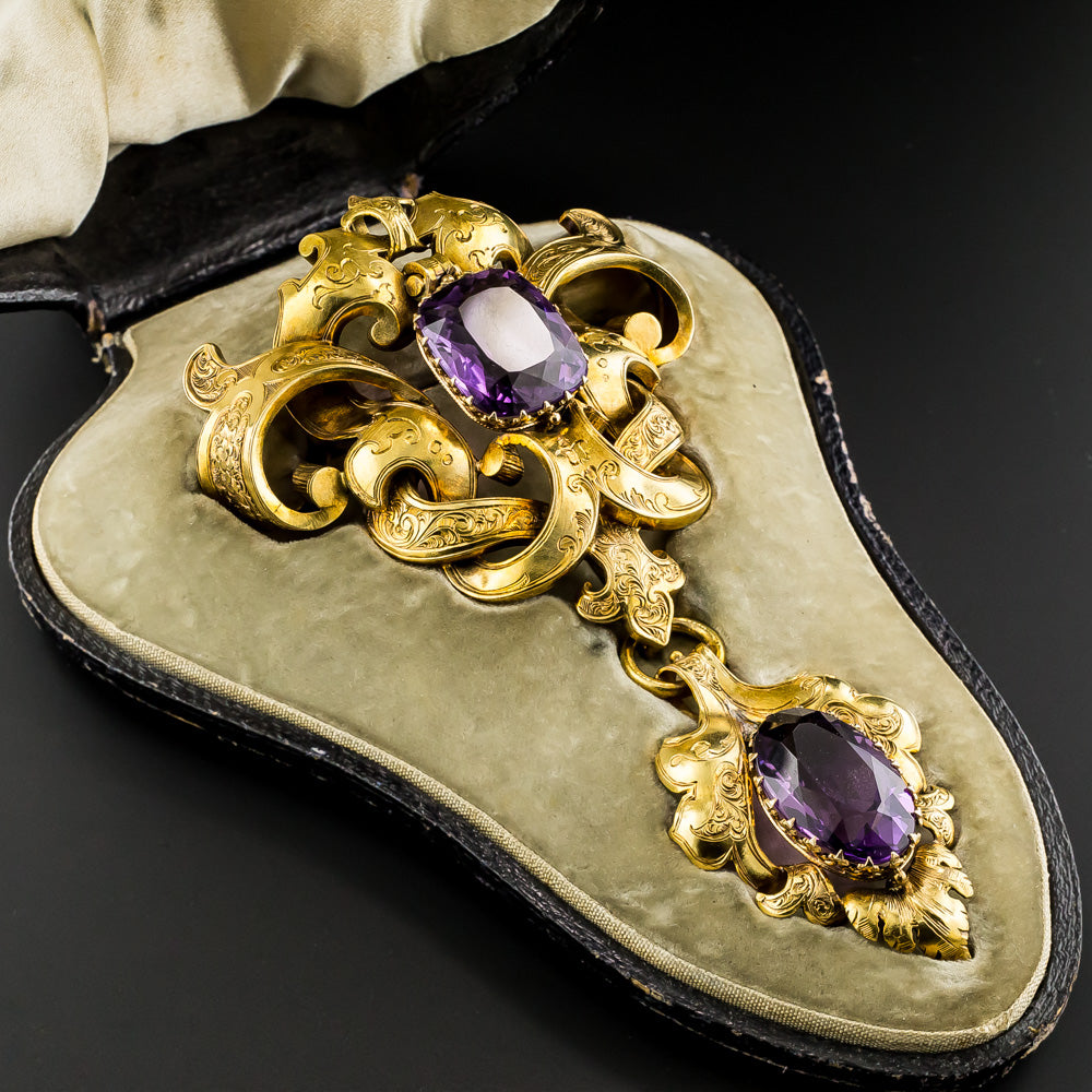 Large 18K Victorian Amethyst Brooch/Pendant - 5
