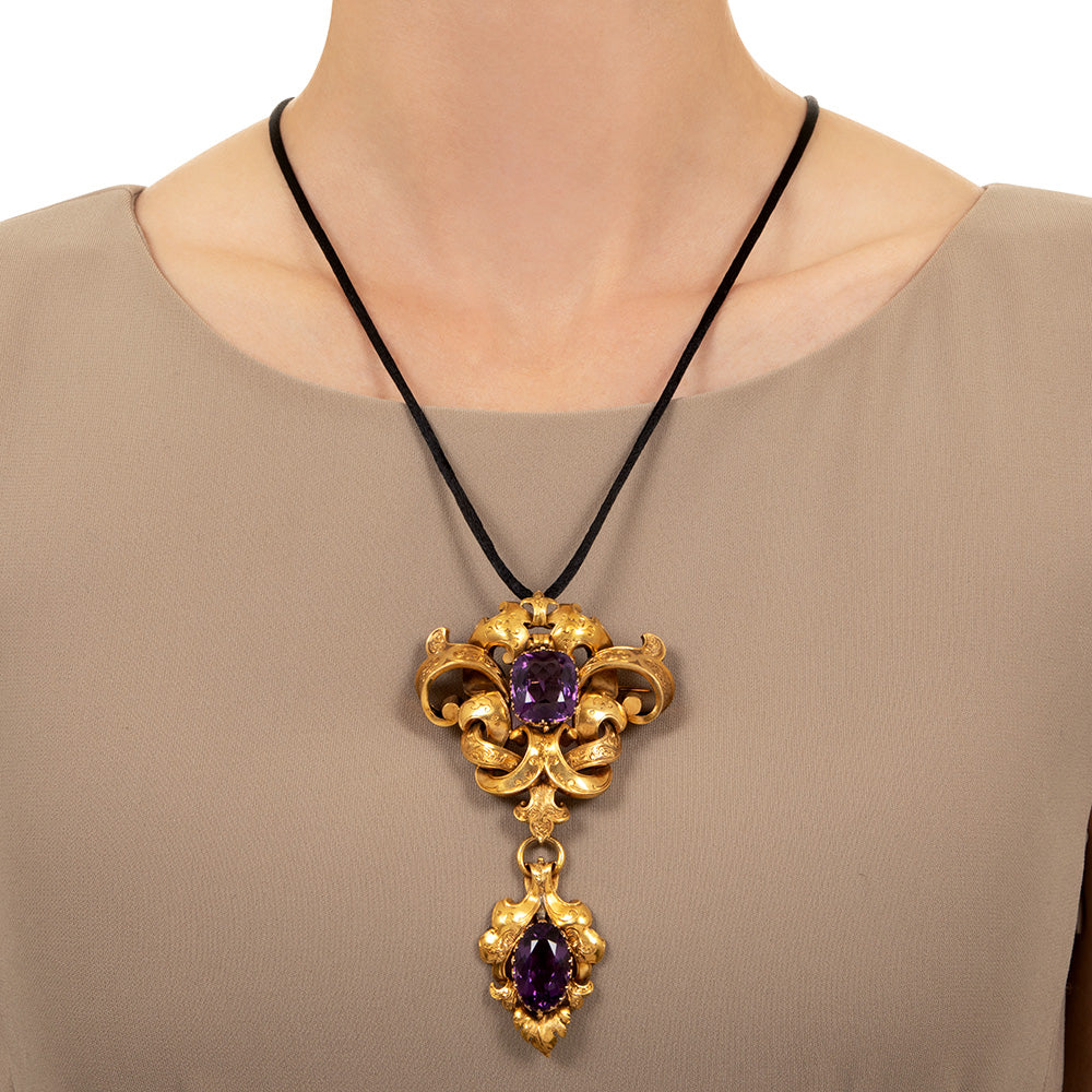 Large 18K Victorian Amethyst Brooch/Pendant - 6