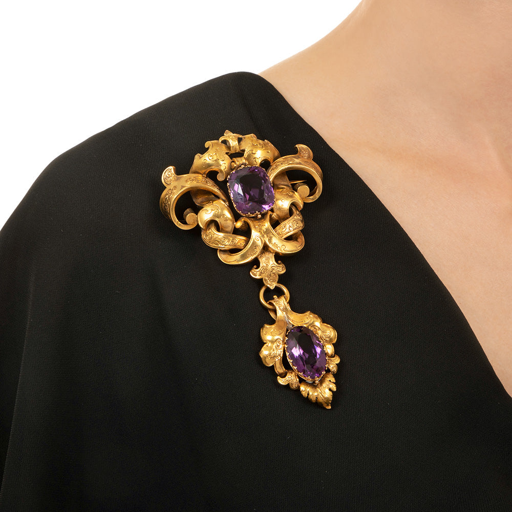 Large 18K Victorian Amethyst Brooch/Pendant - 8