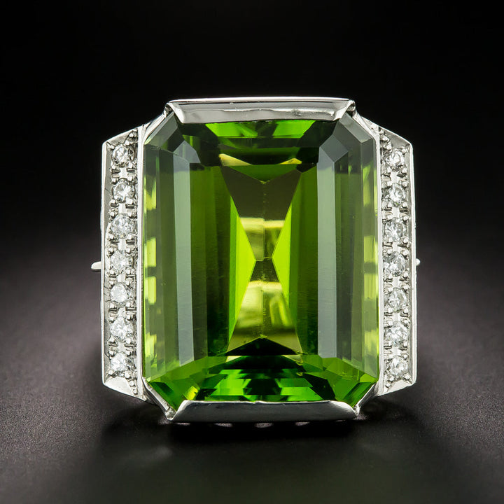 Large 31.98 Carat Peridot and Diamond Ring