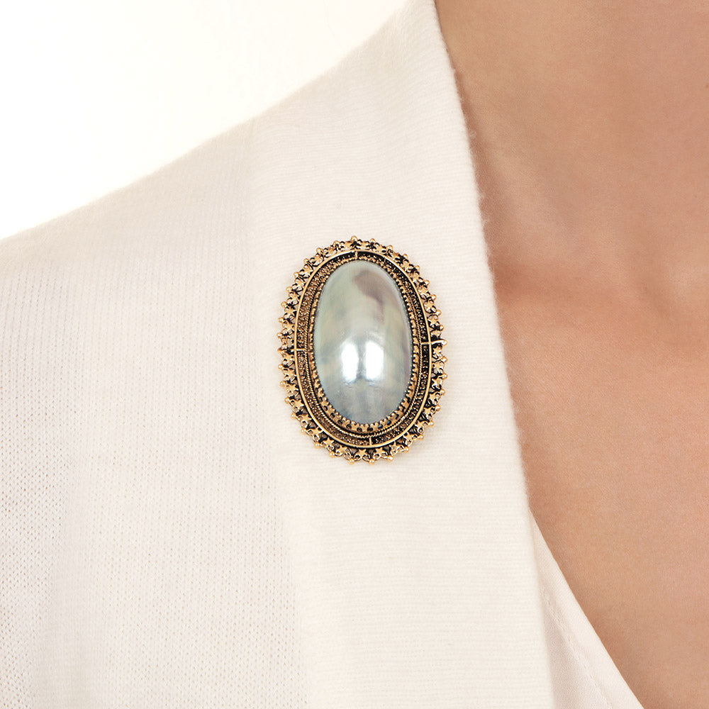 Large Antique Abalone Mabe Pearl Brooch/Pendant - 4