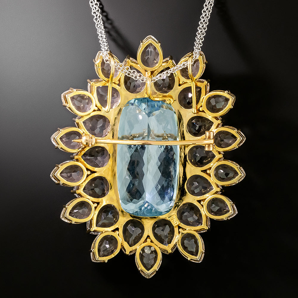 Large Aquamarine and Kunzite Necklace/Brooch - 3