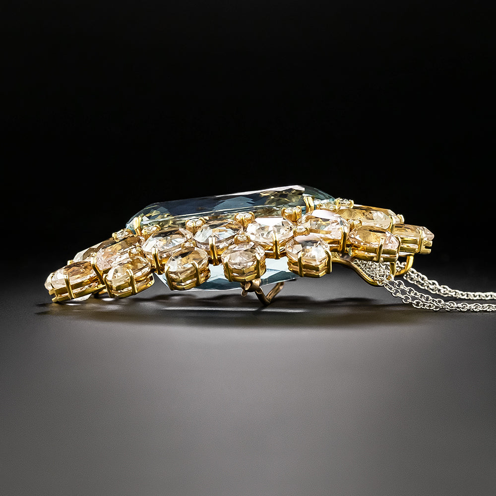 Large Aquamarine and Kunzite Necklace/Brooch - 4
