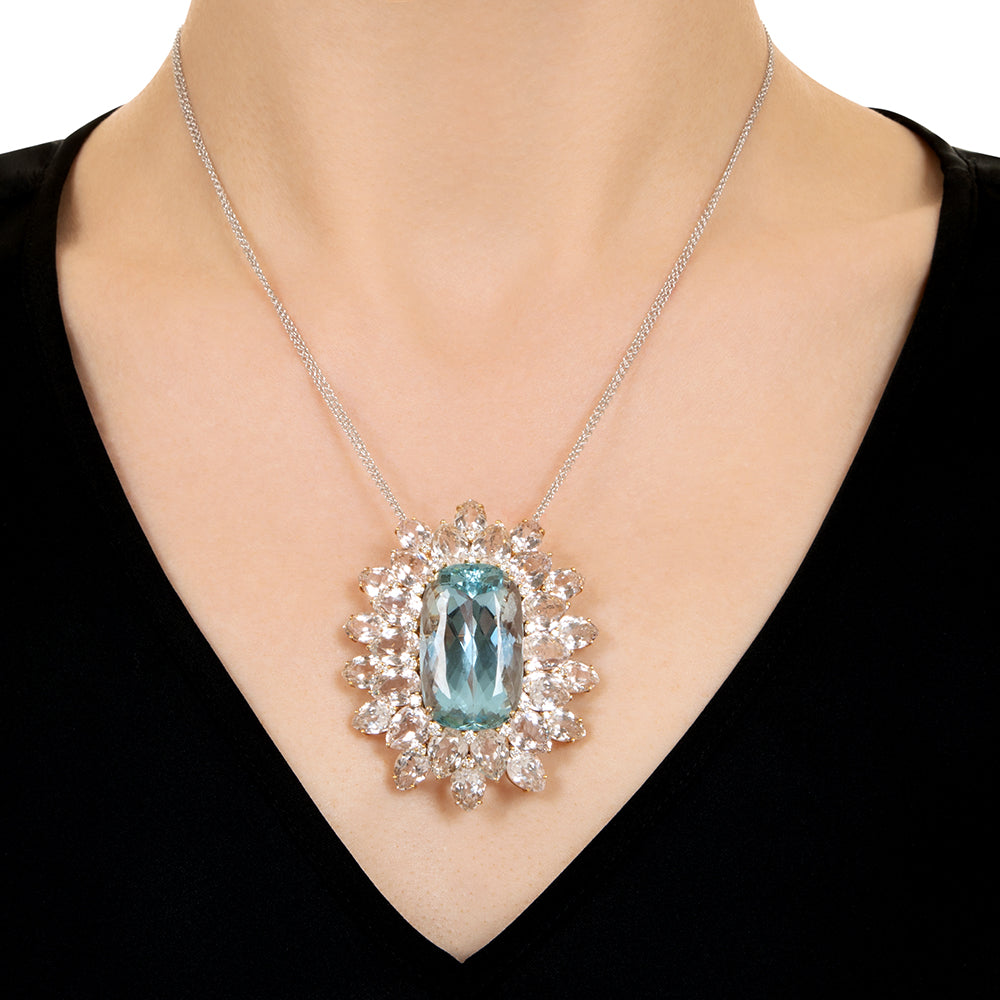 Large Aquamarine and Kunzite Necklace/Brooch - 5