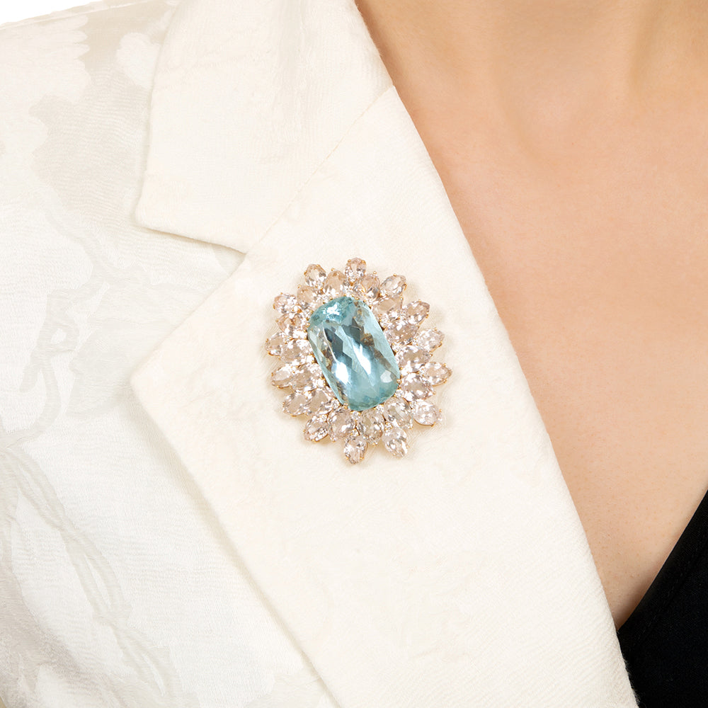 Large Aquamarine and Kunzite Necklace/Brooch - 7