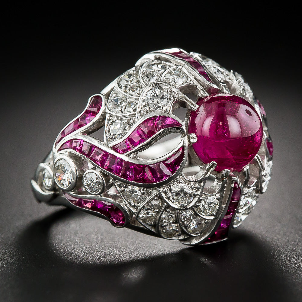 Large Art Deco Cabochon Ruby Ring - 3