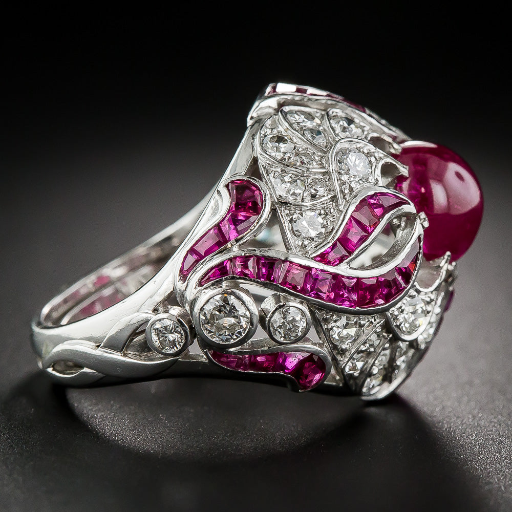 Large Art Deco Cabochon Ruby Ring - 4