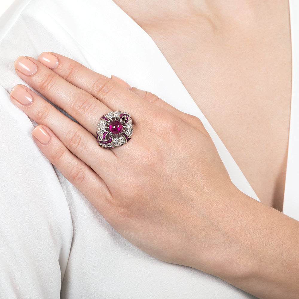 Large Art Deco Cabochon Ruby Ring - 6