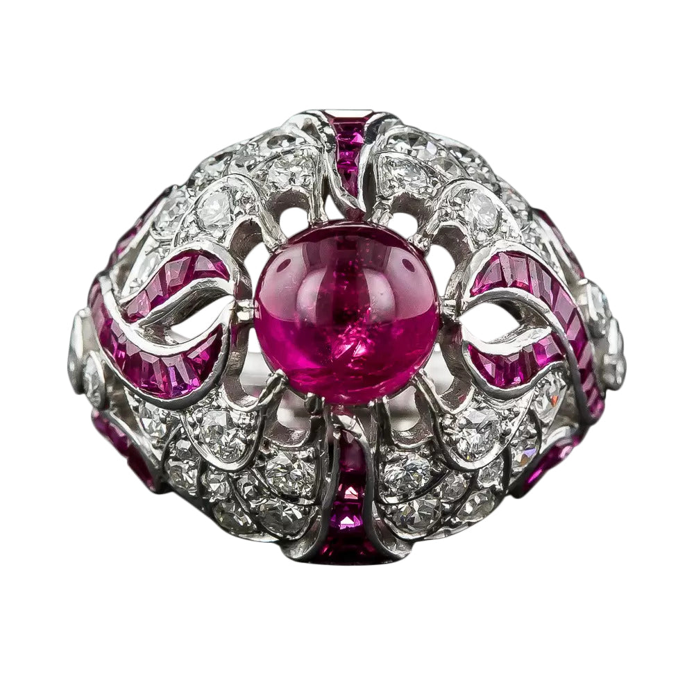 Large Art Deco Cabochon Ruby Ring - 5