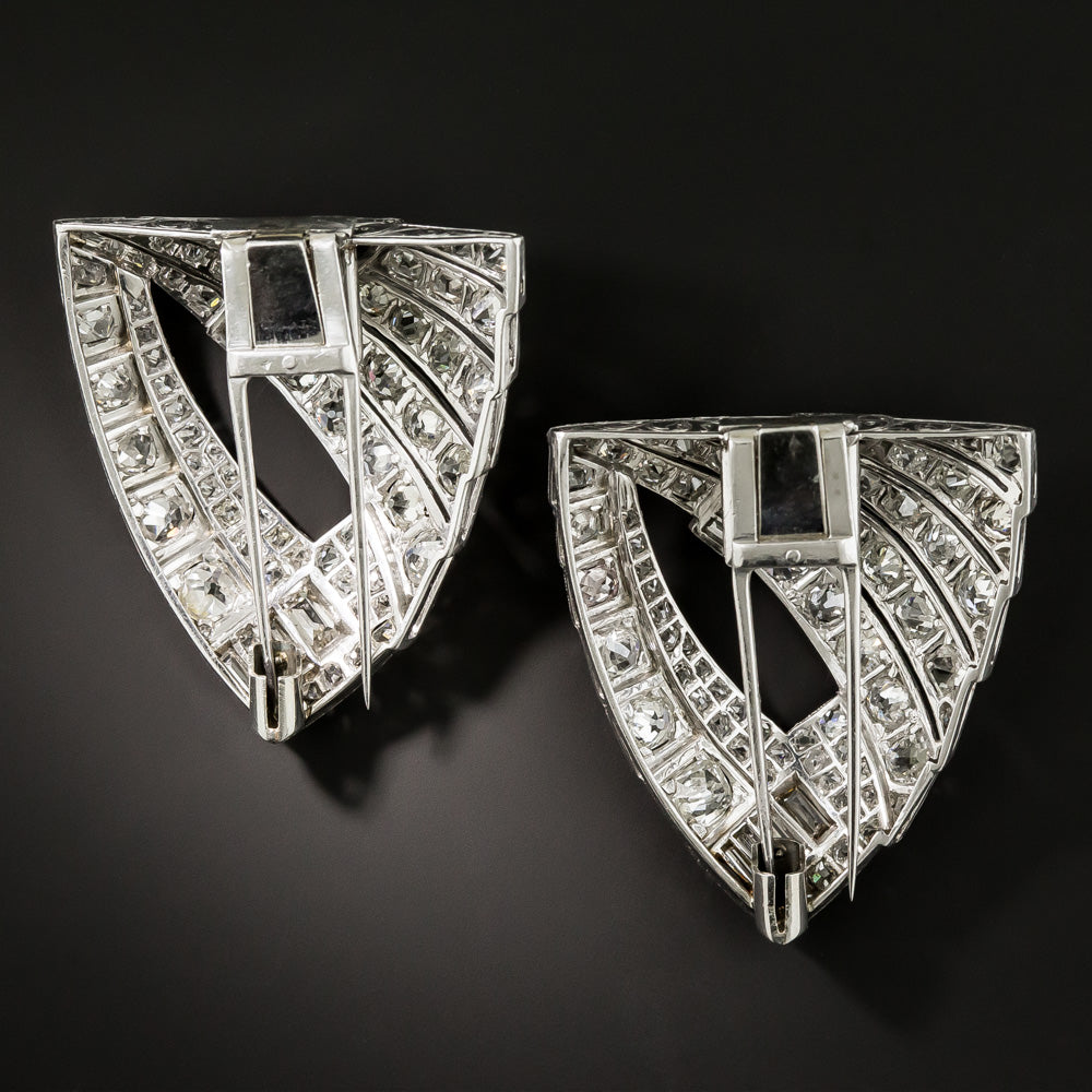 Large Art Deco Diamond Dress Clips - 3