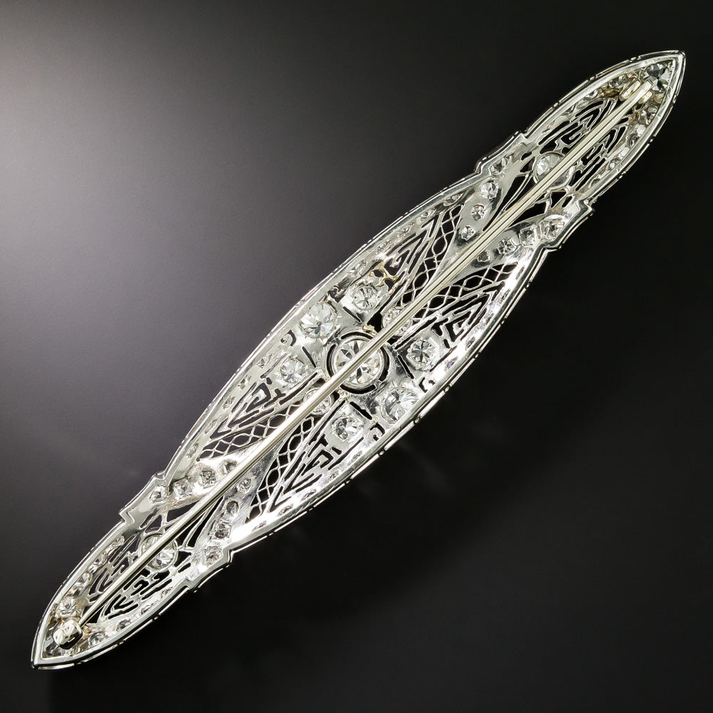Large Art Deco Filigree Diamond Bar Pin - 7