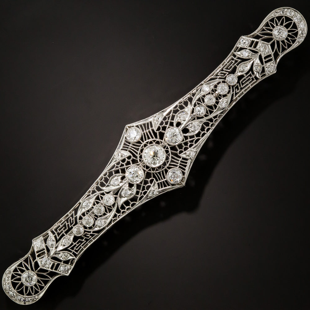 Large Art Deco Platinum and Diamond Bar Brooch - 6