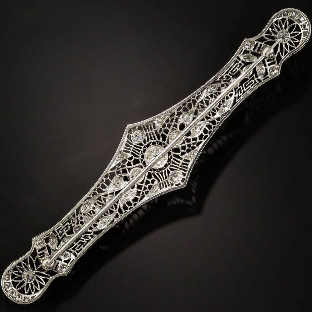 Large Art Deco Platinum and Diamond Bar Brooch - 7