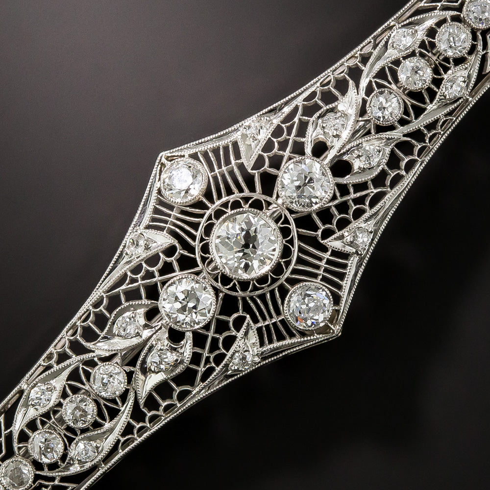 Large Art Deco Platinum and Diamond Bar Brooch - 8