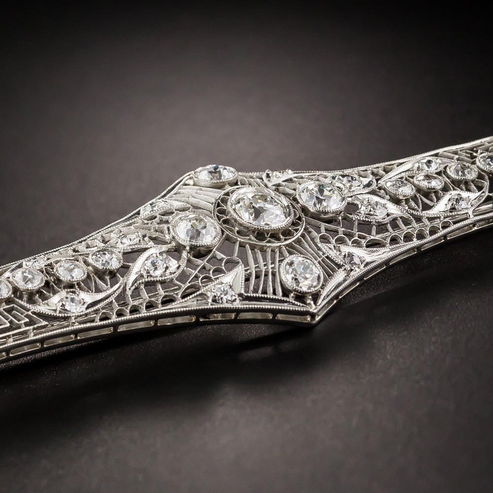 Large Art Deco Platinum and Diamond Bar Brooch - 9