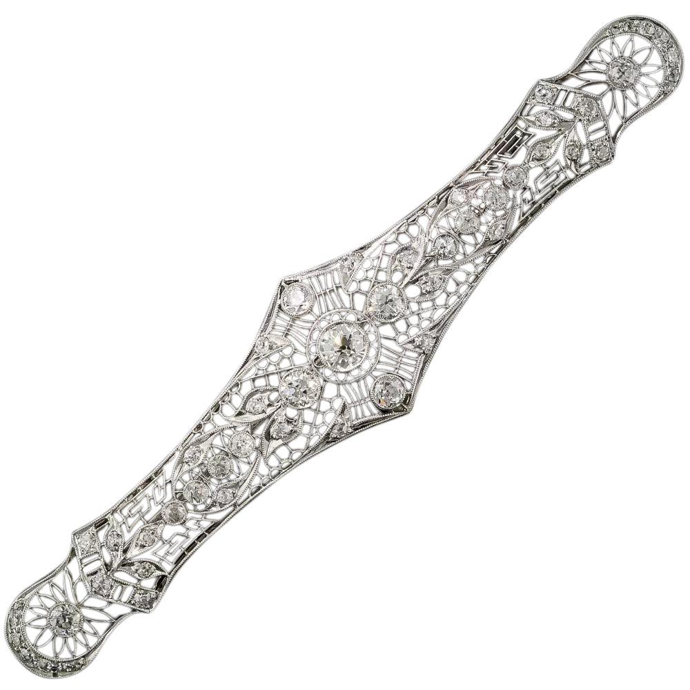 Large Art Deco Platinum and Diamond Bar Brooch - 8