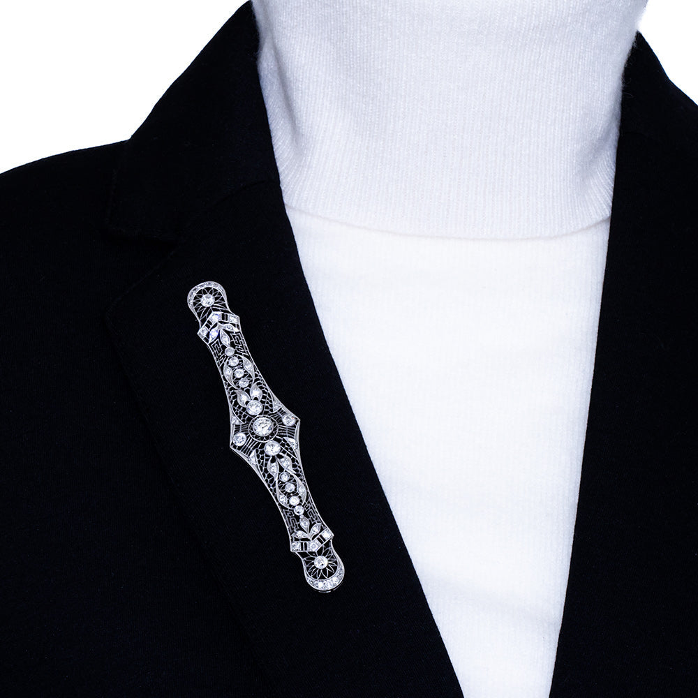 Large Art Deco Platinum and Diamond Bar Brooch - 9