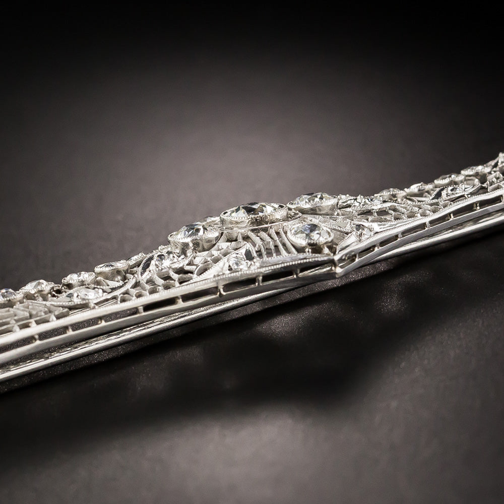 Large Art Deco Platinum and Diamond Bar Brooch - 10
