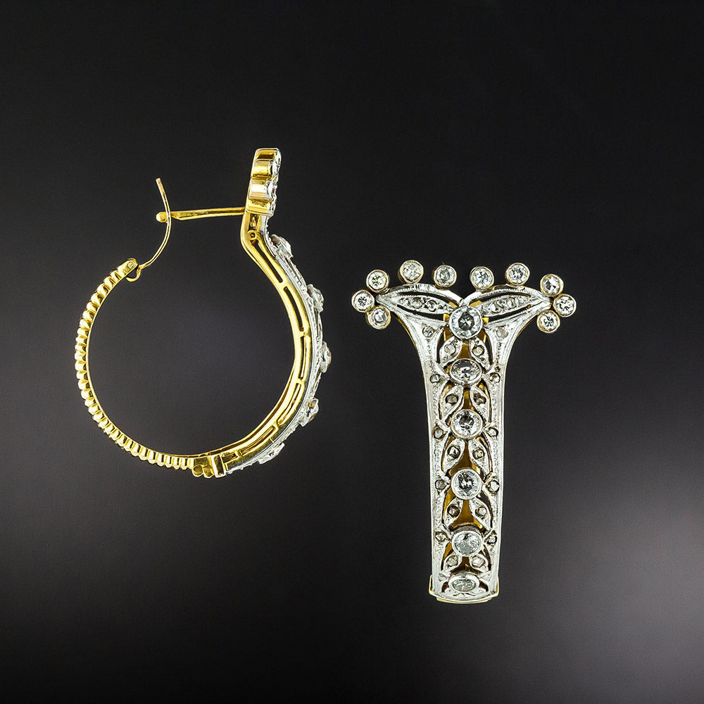 Large Edwardian-Inspired Diamond Hoop Earrings - 2