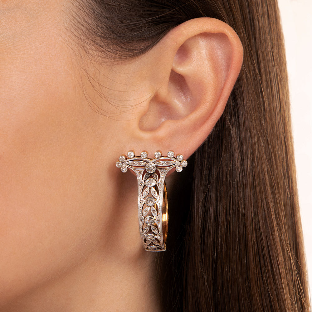 Large Edwardian-Inspired Diamond Hoop Earrings - 4