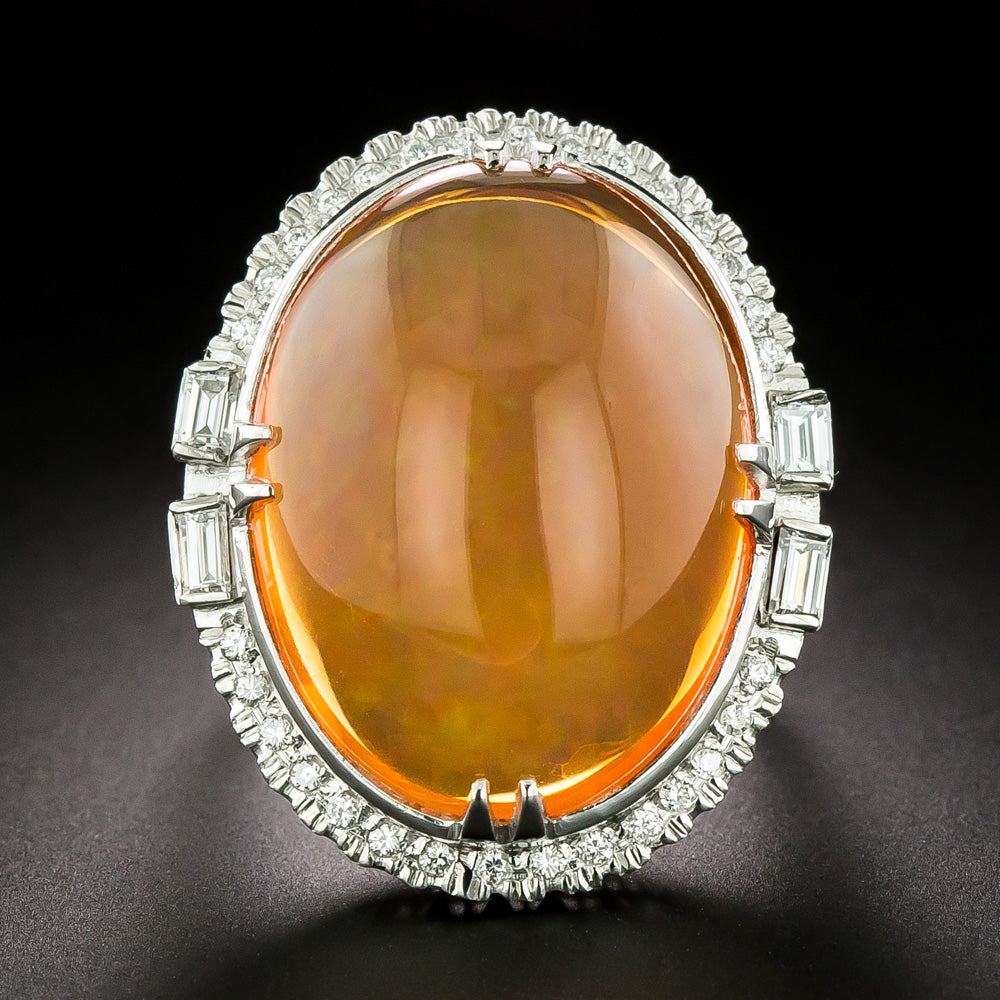 Large Estate Fire Opal and Diamond Cocktail Ring - 3