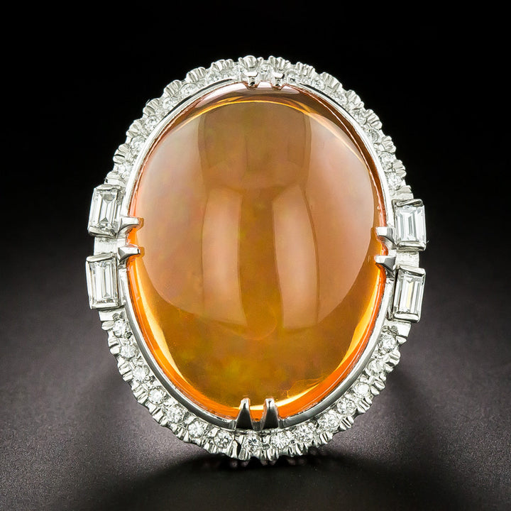 Large Estate Fire Opal and Diamond Cocktail Ring