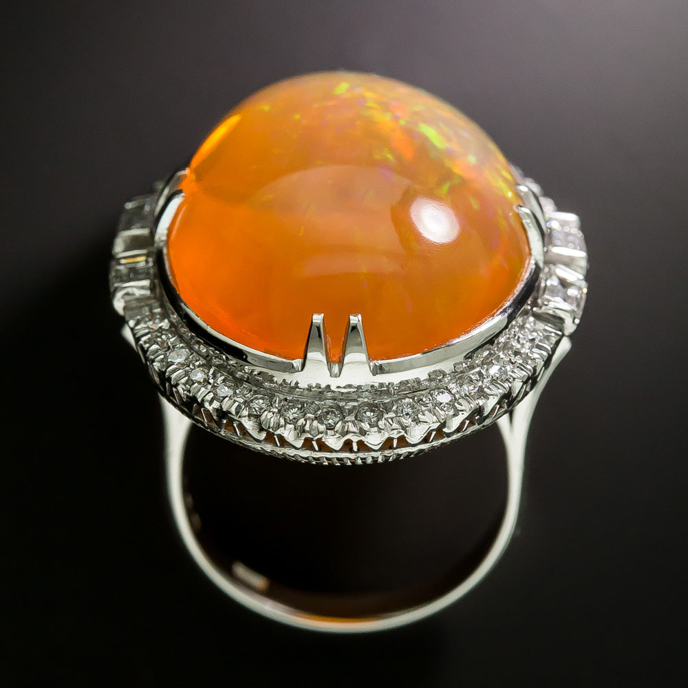 Large Estate Fire Opal and Diamond Cocktail Ring - 5