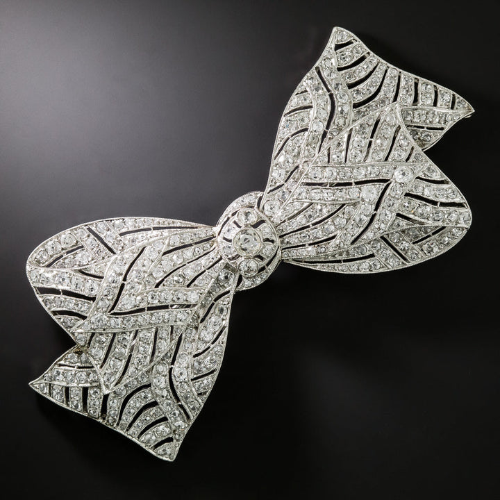 Large French Belle Epoque Diamond Bow Brooch